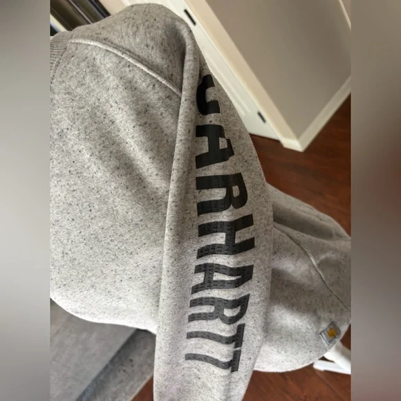 Carhartt Women’s  Light Heather Gray Crewneck Sweatshirt with Sleeve Logo Med - Picture 2 of 6